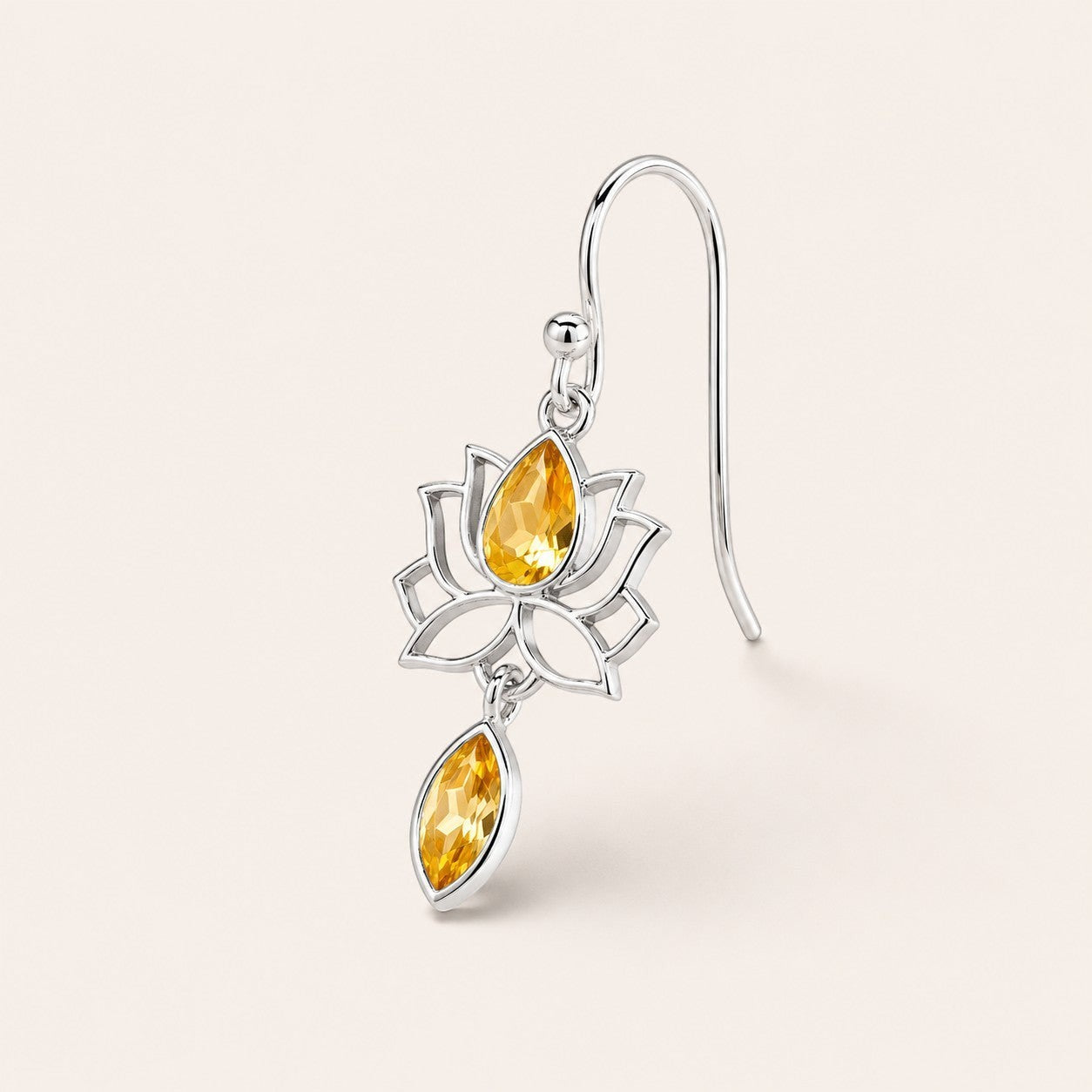ZIVORI sterling silver lotus drop earrings featuring pear and marquise-cut citrine stones on fishhook wires.