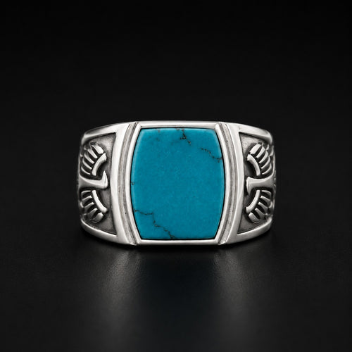 ZIVORI men's signet ring in 925 sterling silver featuring a natural turquoise stone and Western-inspired eagle detail.