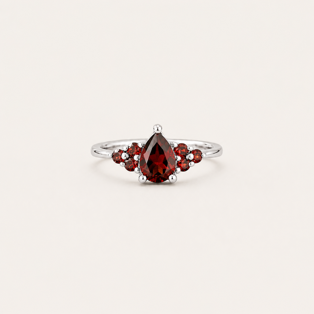 Crimson Teardrop Garnet Cluster Ring