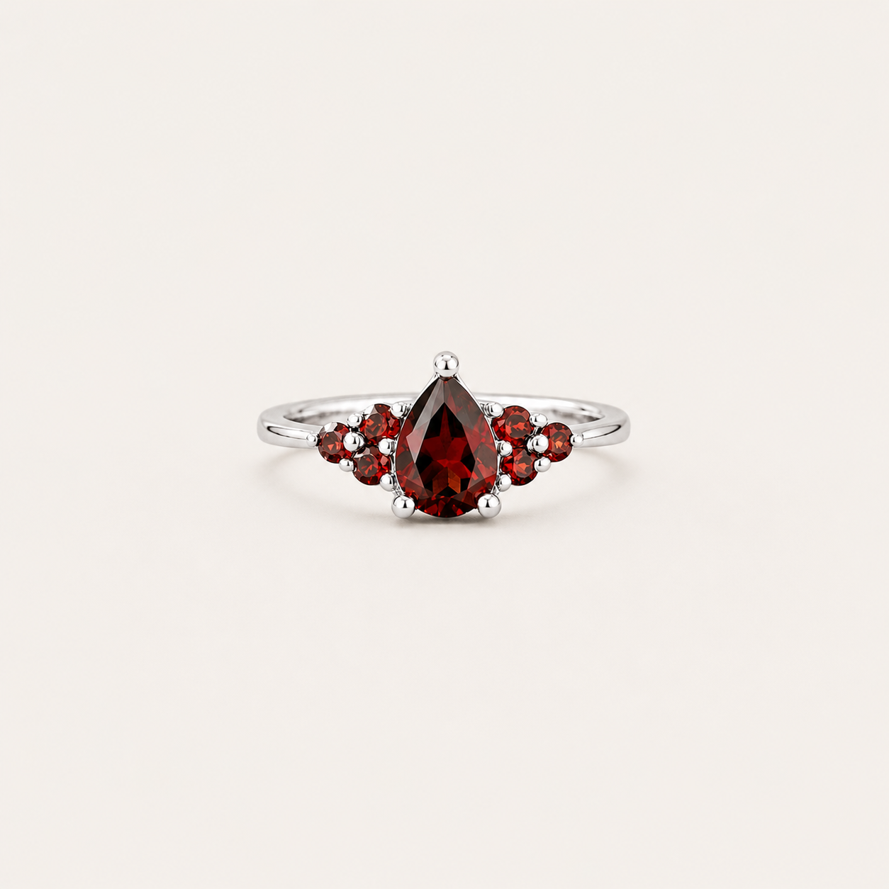 Crimson Teardrop Garnet Cluster Ring