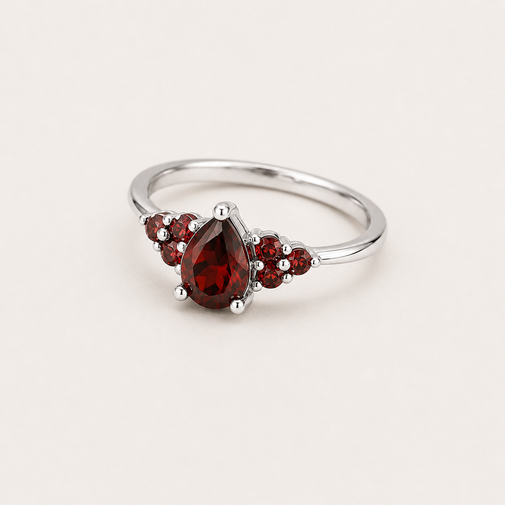 Crimson Teardrop Garnet Cluster Ring