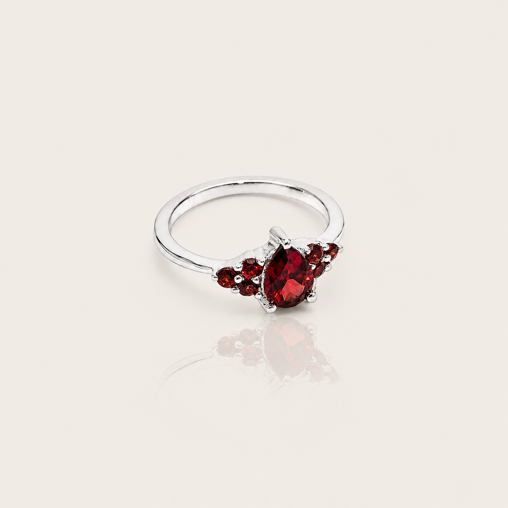 Crimson Teardrop Garnet Cluster Ring