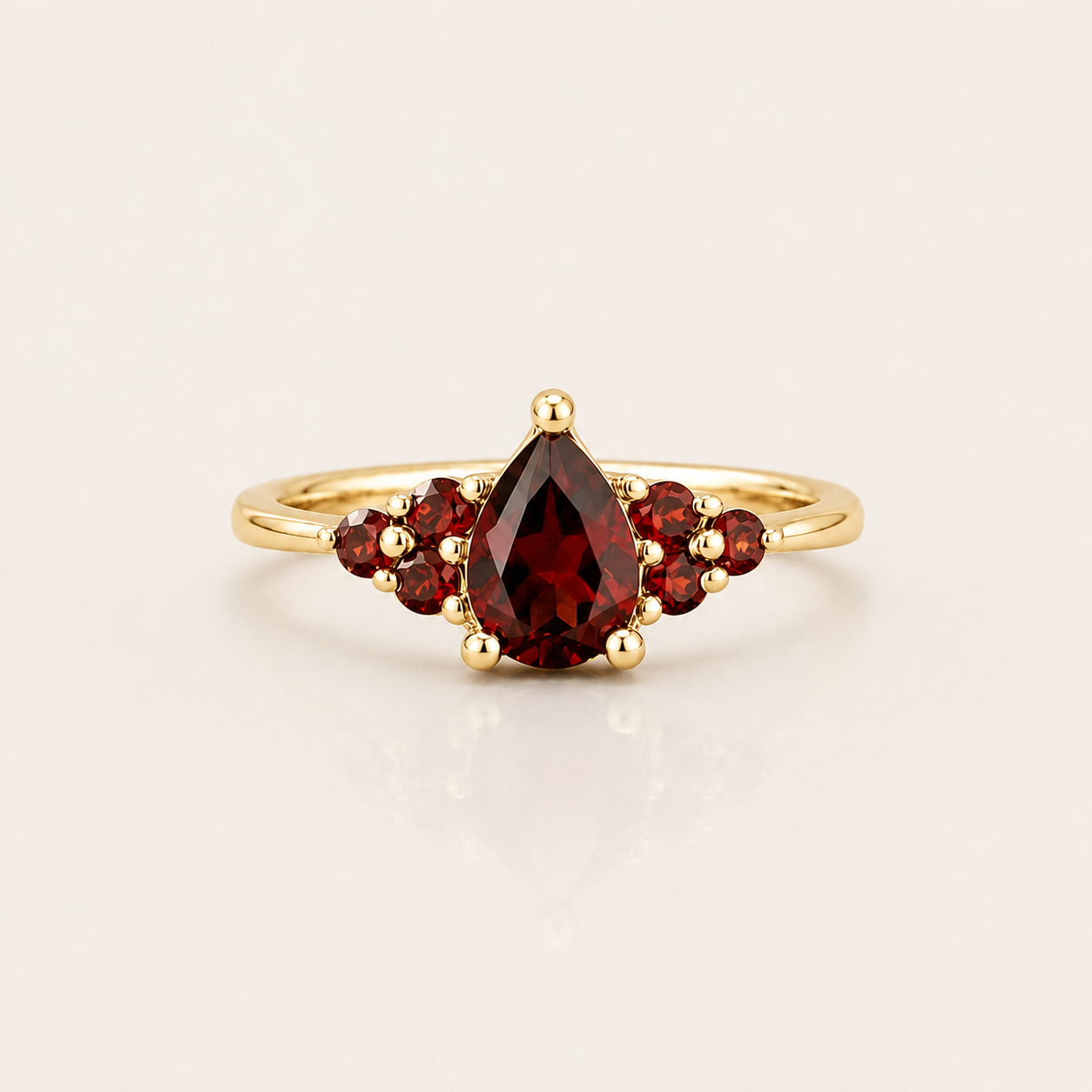 Crimson Teardrop Garnet Cluster Ring