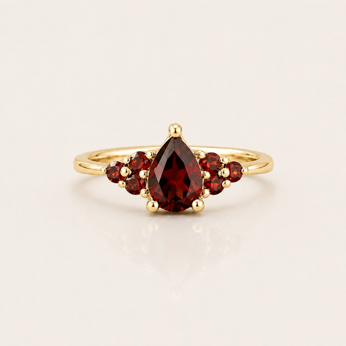 Crimson Teardrop Garnet Cluster Ring