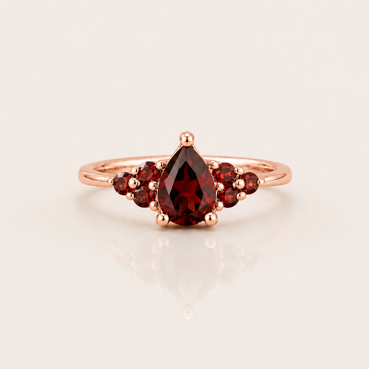 Crimson Teardrop Garnet Cluster Ring